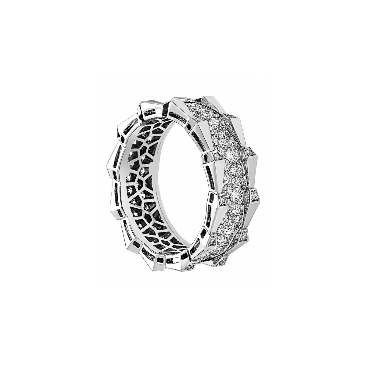 SPIKE DOUBLE ROW FULL PAVE DIAMOND RING, WHITE GOLD